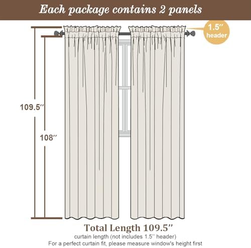 Chyhomenyc Extra Long Ivory Semi Sheer Curtains 108 Inches Long 2