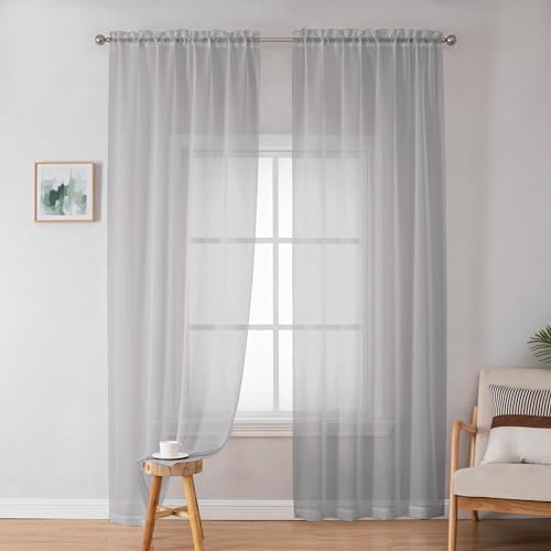 OWENIE Light Grey Sheer Curtains 84 inches Long 2 Panels Set for