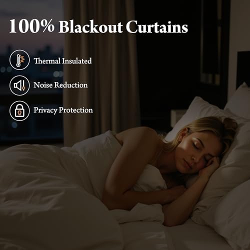 RYB HOME Linen Blackout Curtains 96 inches Long, 100% Blackout Noise