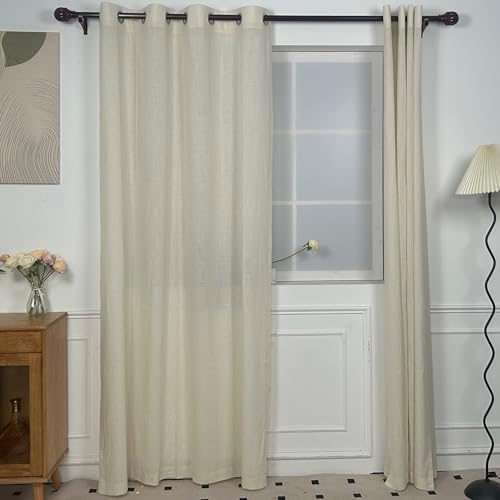 INLINAS Cotton Curtains Panels, Linen Look Texture, Beige