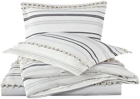 Chezmoi Collection 3-Piece Clip Jacquard Cotton Duvet Cover Set King