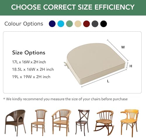 Summsun Outdoor Chair Cushions D-Shape, 17 x 16 Inch, Cream, Set of 4