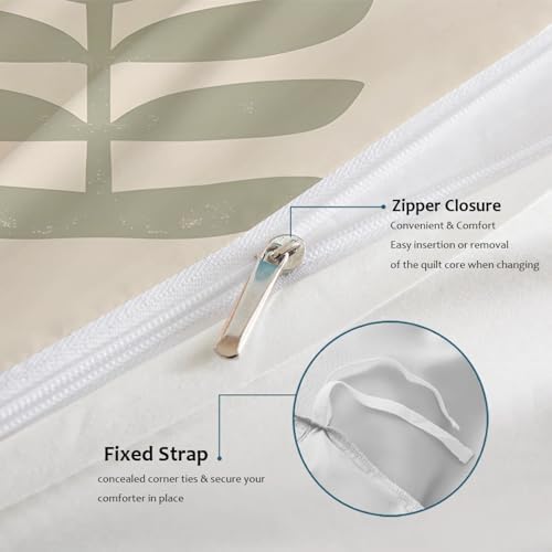 Minimalist Chic Botanical 3 Pieces Duvet Cover Set Vintage Sage Leaves