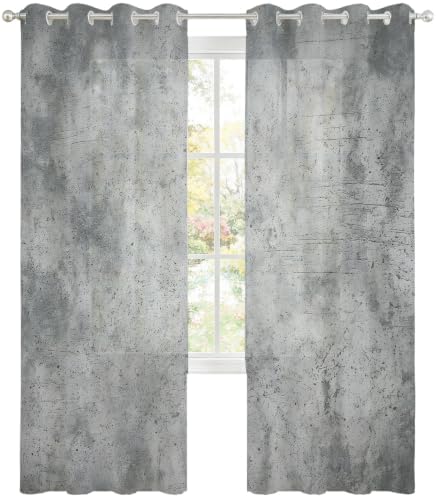 Concrete Texture Sheer Curtains 63 Inch Long 2 Panels, Industrial