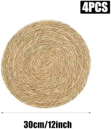 Set of 4 Round Woven Placemats, 12 Inch Natural Jute Table Mats