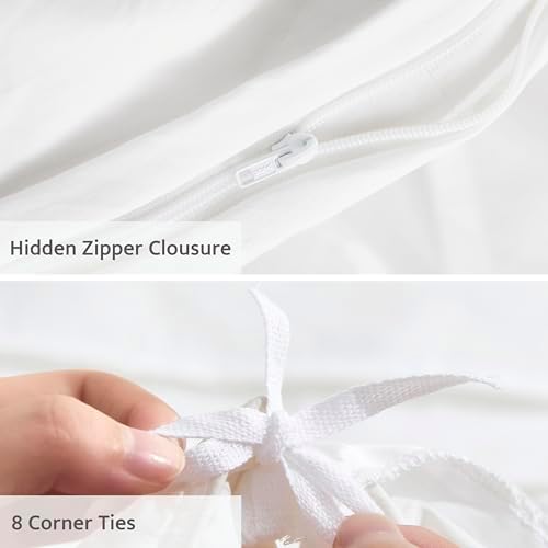 Oli Anderson 3PCS Pleated Duvet Cover Set, White, Queen
