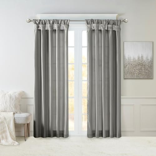 Twist Tab Lined Window Curtain Panel Charcoal 50x120