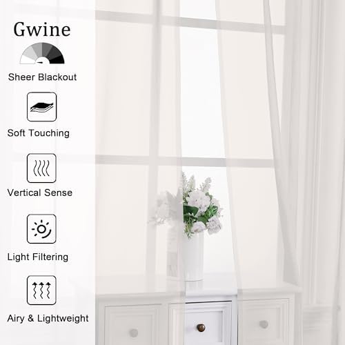 Gwine Ivory Sheer Curtains 96 Inches Long 2 Panels for Living Room
