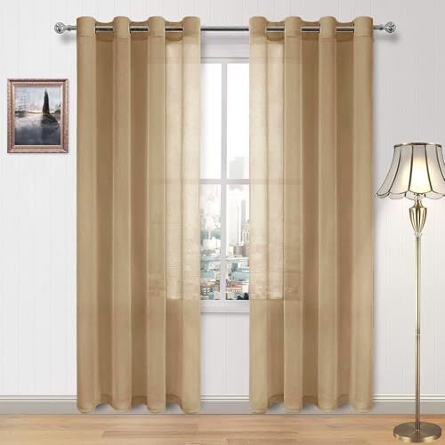 DWCN Taupe Sheer Curtains for Living Room Bedroom - Faux Linen Look