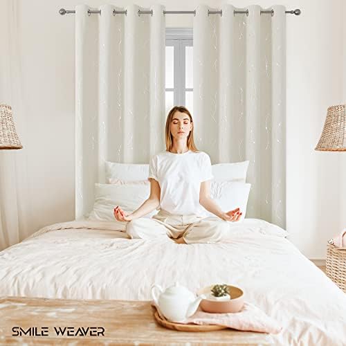 SMILE WEAVER Cream Blackout Curtains 108 Inches Long for Living