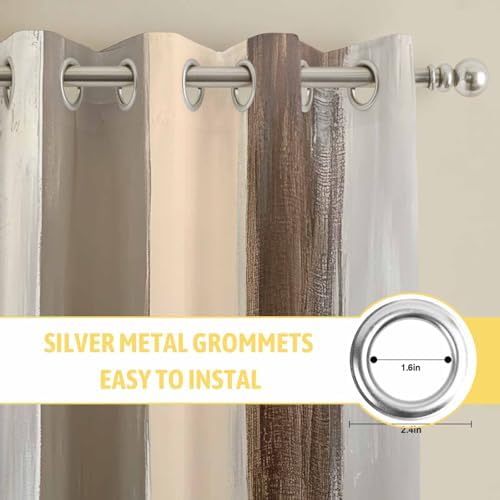 63 Inch Curtains 2 Panel Set, Brown Grey Grommets Window Treatment