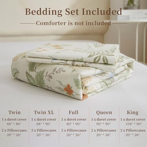 EAVD Reversible Botanical Floral Duvet Cover King White Soft Cotton