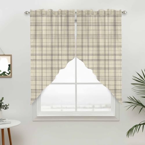 Beige Grid Gingham Swag Valance Curtains Abstract Modern Minimalist