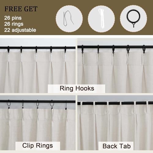 Extra Wide Pinch Pleated Natural Curtains 108 Inches Long, Soft Airy