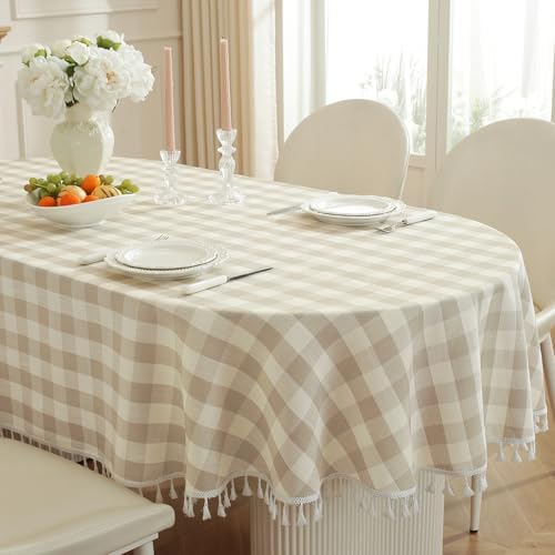 Laolitou Checkered Oval Tablecloth Washable Buffalo Plaid Table Cloth