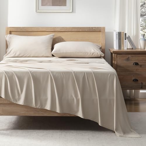 Andency King Sheets Set 100% Viscose Derived from Bamboo, Oatmeal