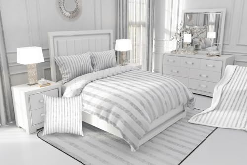 jejeloiu Grey Striped Duvet Cover 100% Cotton King Size Boys Girls