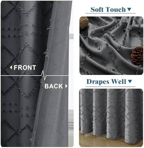 Lecloud Grey Fabric Shower Curtain 72x72 Inches, Clip Jacquard