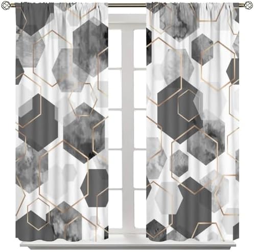 Grey Modern Curtains Gray Geometric Art Abstract Curtain with Rod