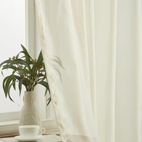 HLC.ME Champagne Beige Sheer Voile Window Treatment Rod Pocket Curtain