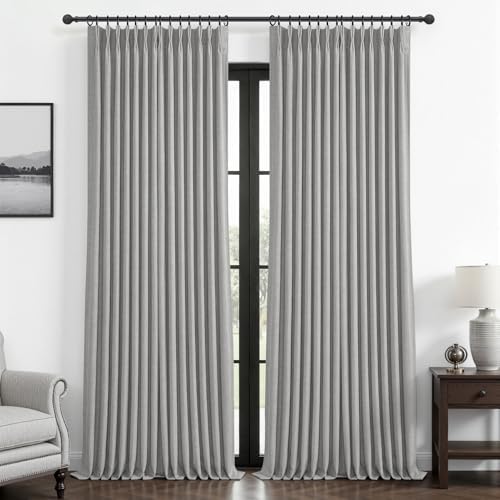 Pinch Pleated Light Grey 108 Inch Large Curtains for Patio Sliding