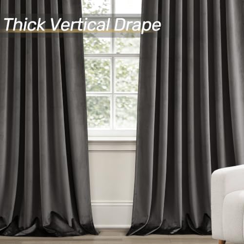 Dark Grey Velvet Blackout Curtains 120 inch Length 2 Panels for Living