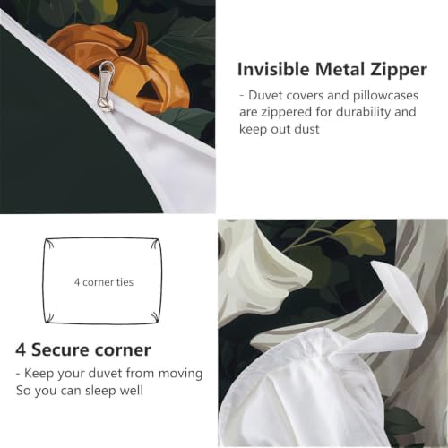 Charcoal Gray Retro Halloween Oil Painting Duvet Cover Set For Women