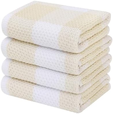 Cotton Waffle Weave Check Plaid Dish Cloths Absorbent Cleaning Towels