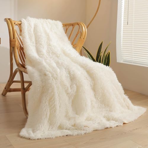 XeGe Decorative Luxury Fluffy Faux Fur Bed Blanket, Beige, 60"x80"
