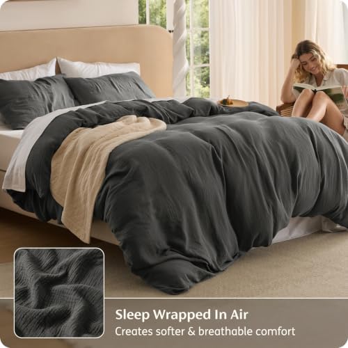 Bedsure PureWoven 100% Cotton Muslin Duvet Cover Queen Gauze Bedding