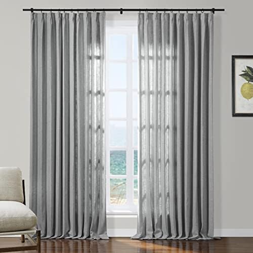 TWOPAGES Grey Metallic Pinch Pleat Curtain 108 Inch Length, 1 Panel