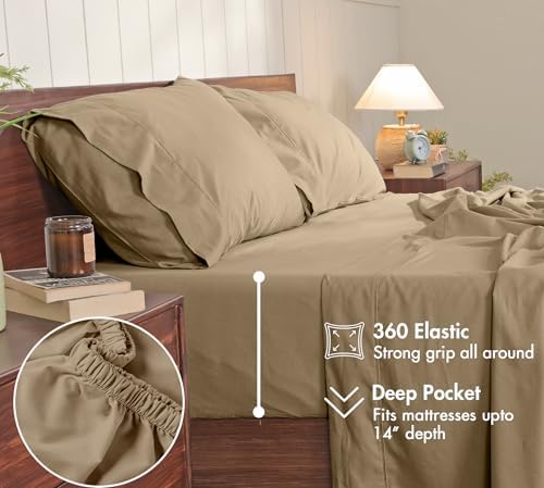RUVANTI 100% Cotton Full Sheet Set, Percale Full Size Sheets, Olive