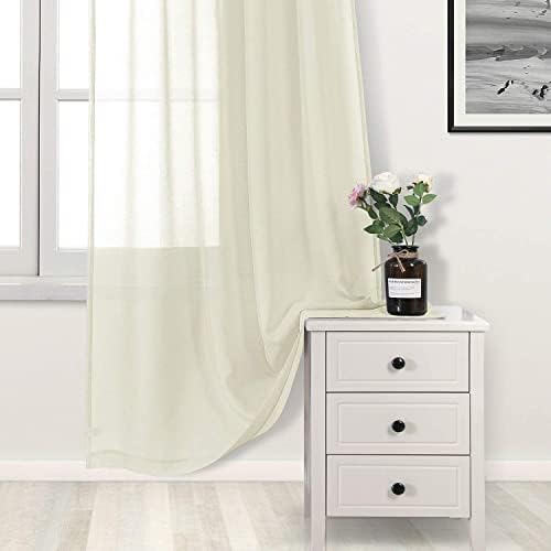 DWCN Ivory Sheer Curtains Linen Look Semi Transparent Voile Grommet