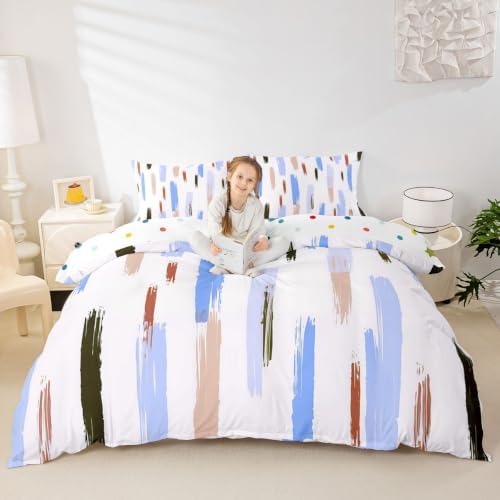Manfei Geometric Stripe Kids Bedding Set King Size,Simple Art Brush