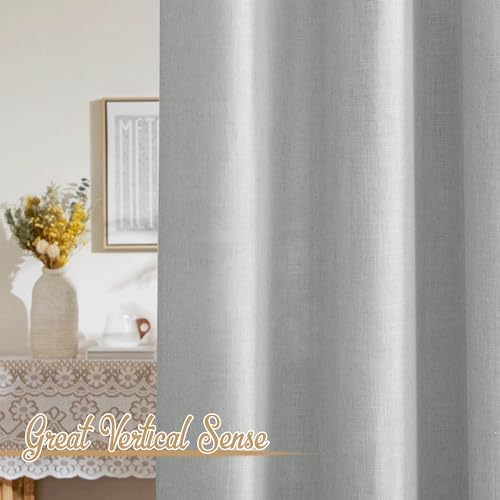 NICETOWN Light Gray Linen Sheer Curtains 108 inches Long, Rod Pocket &