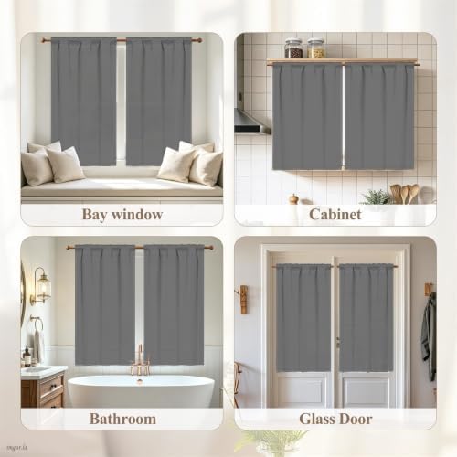 Renaiss 26 x 63 Inch Gray Blackout Curtains for Bedroom Linen Textured