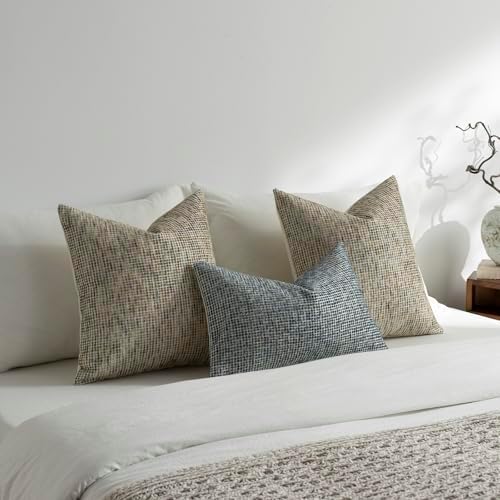Pack of 2 Neutral Throw Pillow Covers 22x22 Boho Textured Dots Stripe