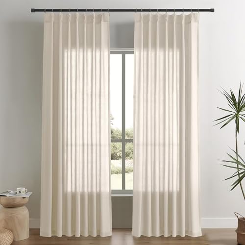 Joydeco Pinch Pleated Linen Curtains 96 Inch Long 2 Panel Set for