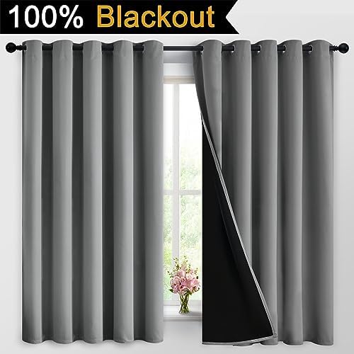 Yakamok Grey Blackout Curtains 63 Inches Long for Bedroom 62" Wide