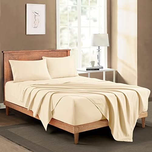 Manyshofu Extra Deep Pocket King Sheets, Light Beige Microfiber