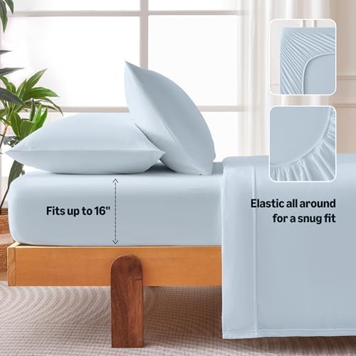 Amazon Basics Jersey Knit 4-Piece Sheet Set, Wrinkle Free and Easy