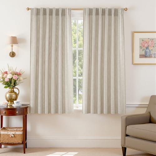 DriftAway 100% Blackout Linen Hygge Striped Curtains Double Layer