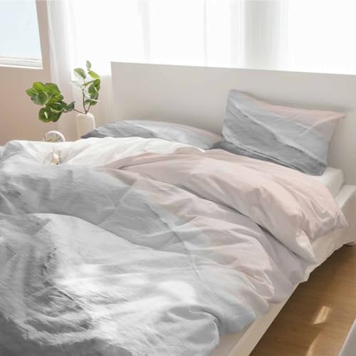 Duvet Cover Set Full, Boho Beach Waves Gray Gradient 3 Piece Bedding