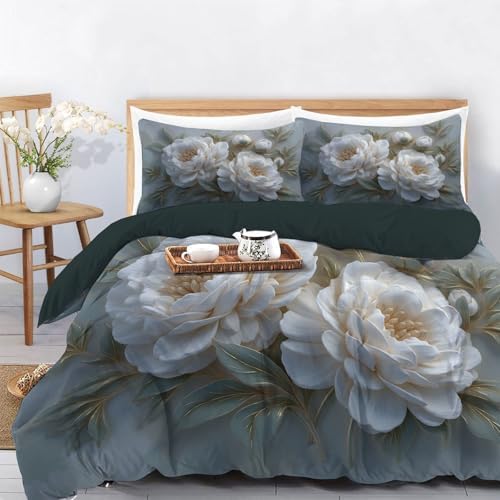 Duvet Cover Set King, 3D Luxury Floral Relief Brushed Microfiber