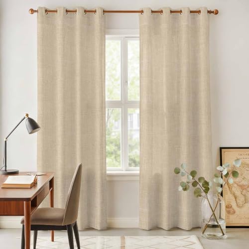 Rustic Beige Window Curtains 96 Inch Length 2 Panels Set, Farmhouse