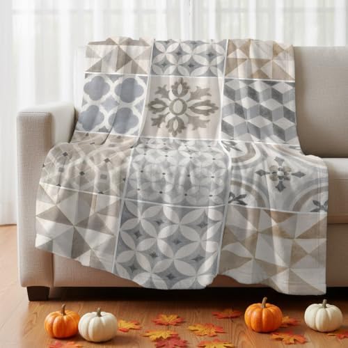 Boho Patchwork Blanket Plush Cozy Fuzzy Throw Blanket for