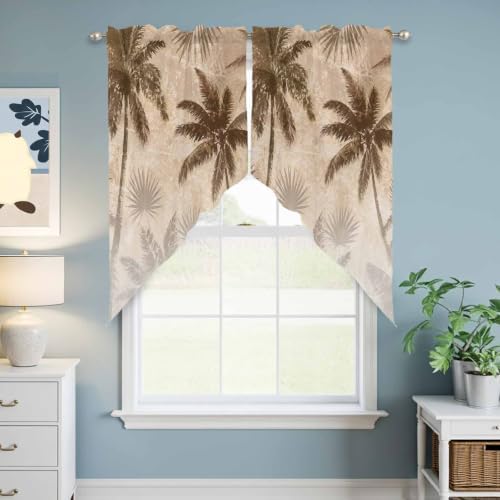 Brown Palm Trees Swag Valance Curtains Vintage Gray Palm Fronds