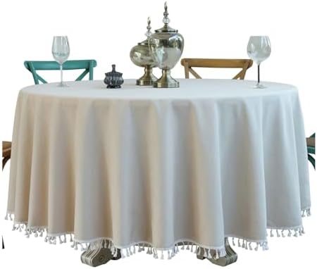 Round Tablecloth Cotton Linen, Beige Tablecloth 71" L x 71" W Washable