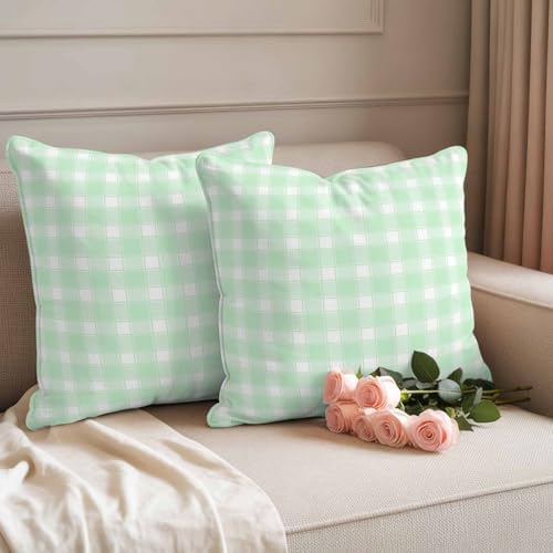 Outdoor Pillow Covers Modern Sage Green Buffalo Plaid Decorative Throw