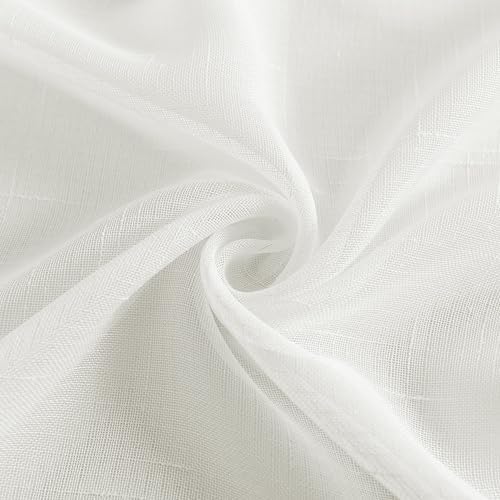 Sheer Curtains Faux Linen Semi Voile Light Filtering Drapes Pair for